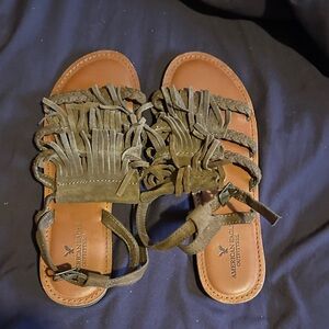 American Eagle Outfitters Olive Fringe Sandals